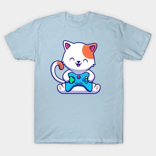 Cute Cat Gaming With Game Console T-Shirt